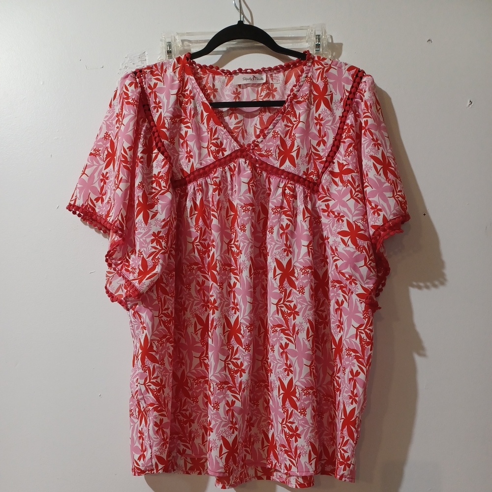 Perfectly Priscilla Womens  3X Top Pink,red,white Color Pre Owned